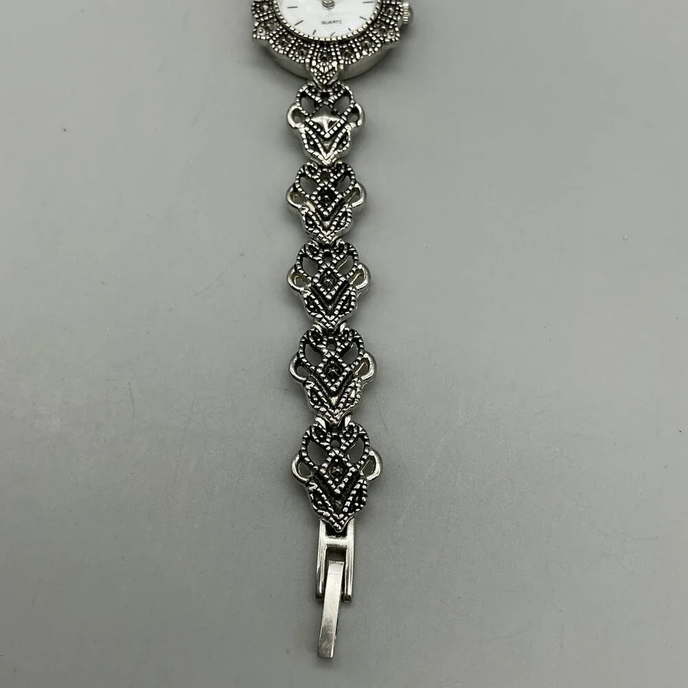 Decade 23785 Womens Dress Watch 23mm MOP Silver Tone Marcasite New Battery 7
